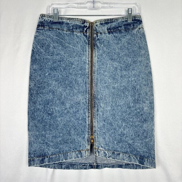 VTG Stonewashed Denim Skirt Juniors Size 13 100% Cotton Front Zip Y2K Streetwear - Picture 1 of 11